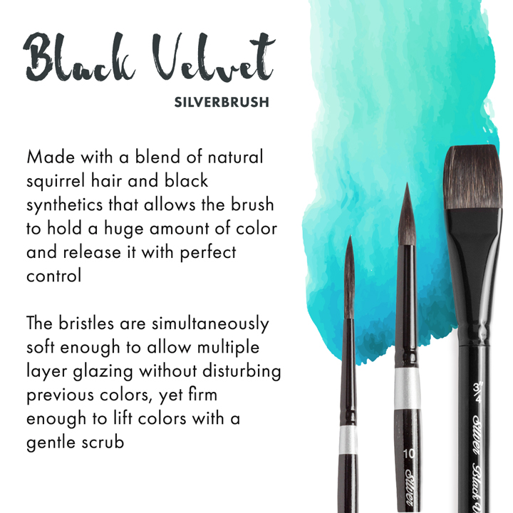 Watercolor Brushes, Neptune Quill, Silver Black Velvet