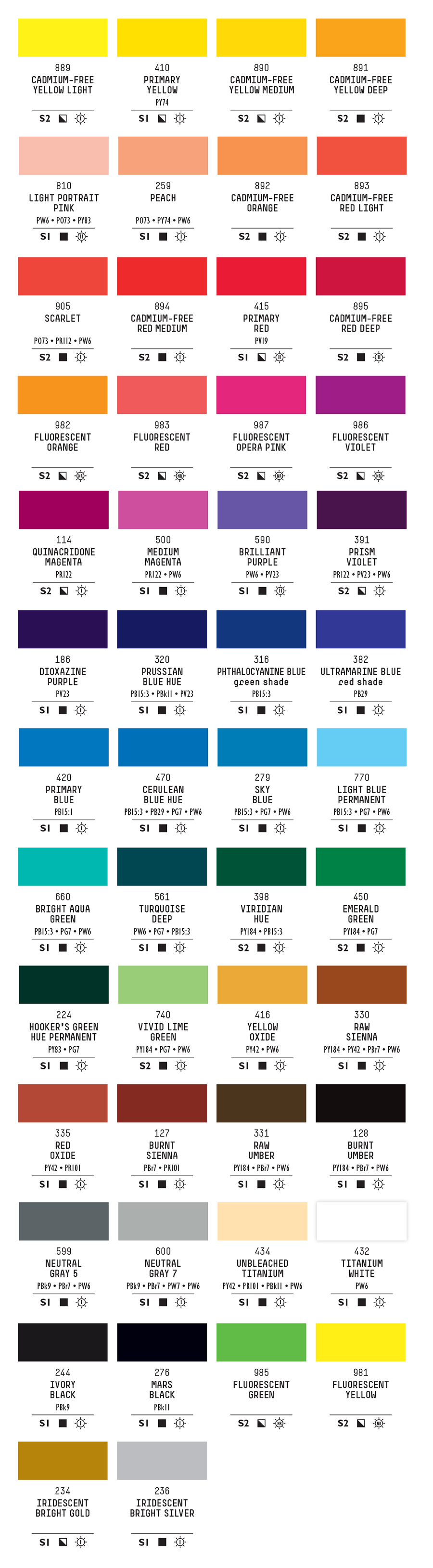 Acrylic Gouache Color Chart