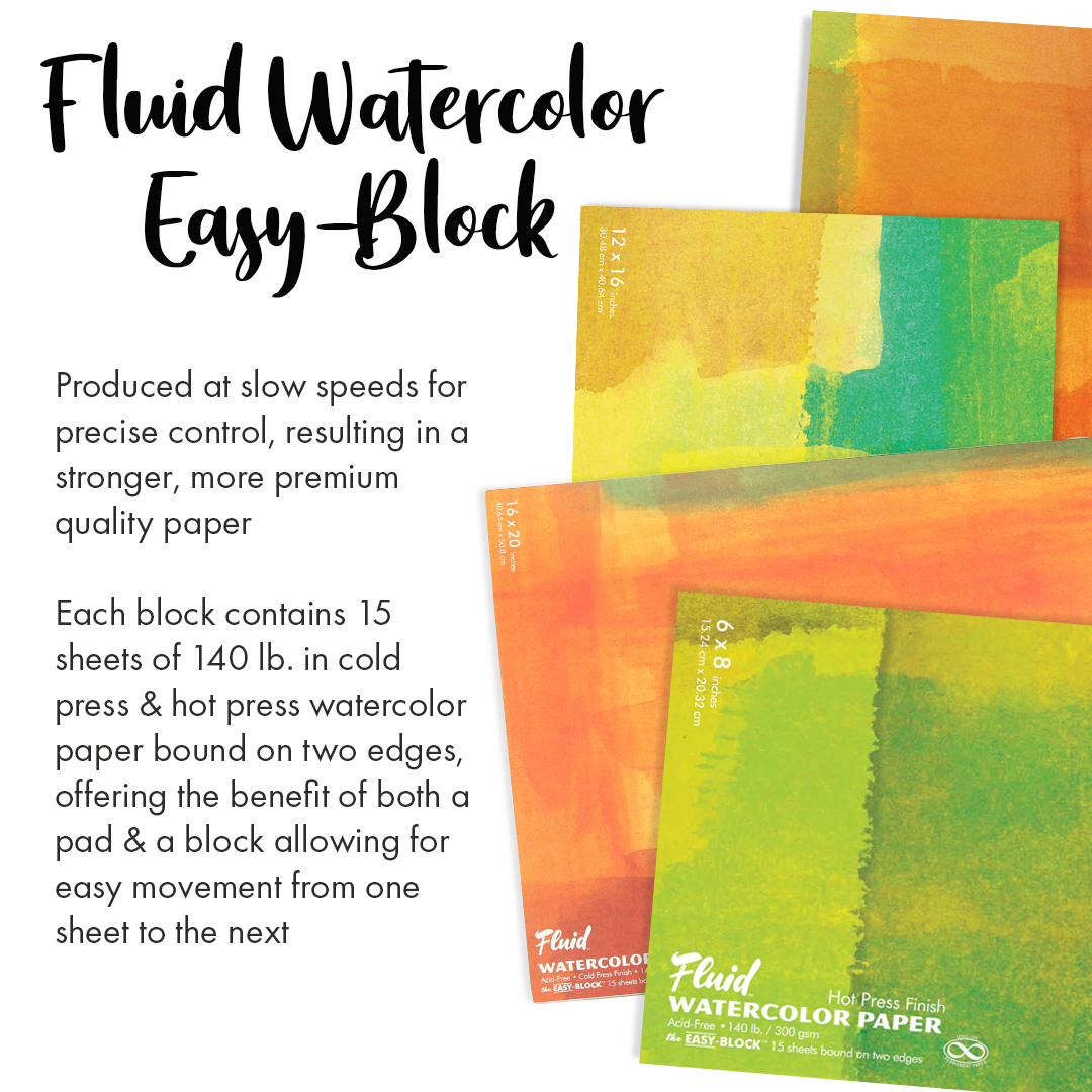 Fluid 100 Watercolor Paper Block, Cold Press,140lb, 6 x 6, 15 Sheets/Block