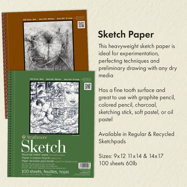 Strathmore Sketch Paper and Recycled Sketch, 100 Sheets 60lb
