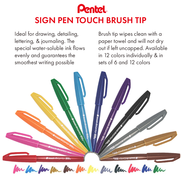 Pentel Sign Pen Brush Tip Markers